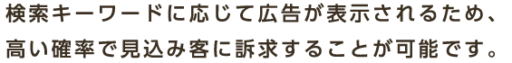 検索キーワードに応じて広告が表示されるため、高い確率で見込み客に訴求することが可能です。
